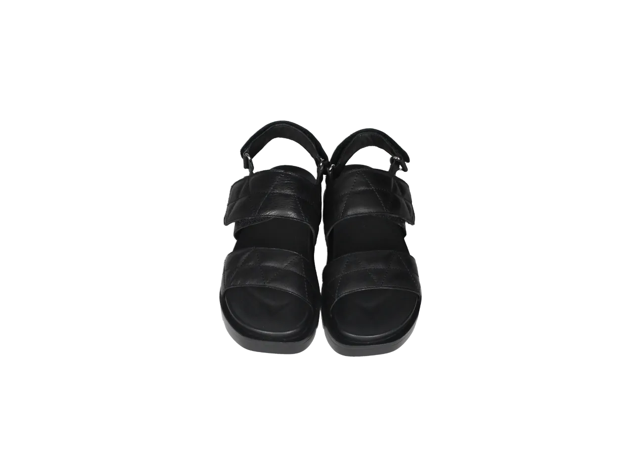 Sandalia Piel Negro Velcro 3 Tiras Pespuntes
