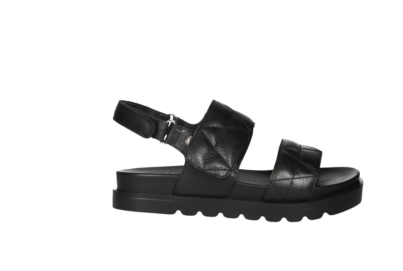 Sandalia Piel Negro Velcro 3 Tiras Pespuntes